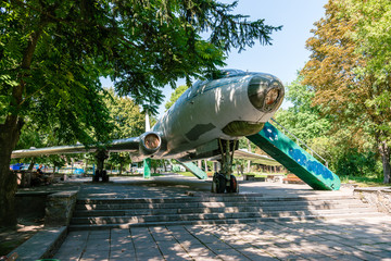 Old TU 104 jet in Zhitomir park, Ukraine. Summer noon image