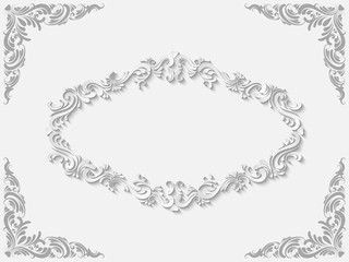 Vintage white baroque style frame with shadow. Vector illustration