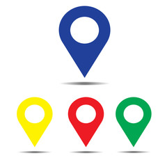Location red yellow blue green icon vector. Pin sign Isolated on white background. Navigation map, gps, direction, place, compass, contact, search concept. Flat style for graphic design, logo, Web.