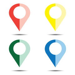 Location red yellow blue green icon vector. Pin sign Isolated on white background. Navigation map, gps, direction, place, compass, contact, search concept. Flat style for graphic design, logo, Web.