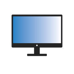 Computer monitor icon widescreen with blue isolated on white background. Flat PC symbol. Vector illustration, EPS10.