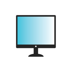 Computer monitor icon with blue isolated on white background. Flat PC symbol. Vector illustration, EPS10.