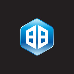 Initial letter BB, modern glossy hexagon logo, gradient blue color on black background	
 
