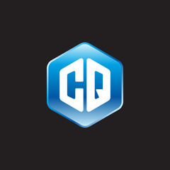 Initial letter CQ, modern glossy hexagon logo, gradient blue color on black background	
 
