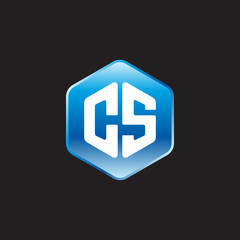 Fototapeta premium Initial letter CS, modern glossy hexagon logo, gradient blue color on black background 