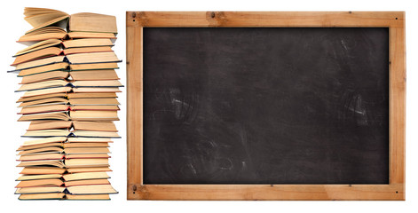 Stack of open  books with school blackboard © Dmitriy Sechin