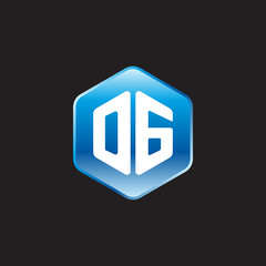 Initial letter DG, modern glossy hexagon logo, gradient blue color on black background	
 
