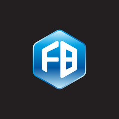 Initial letter FB, modern glossy hexagon logo, gradient blue color on black background	
 
