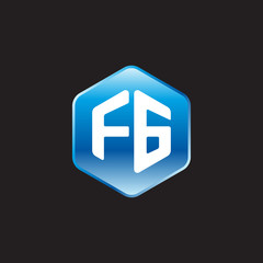 Initial letter FG, modern glossy hexagon logo, gradient blue color on black background	
 
