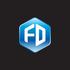 Initial letter FO, modern glossy hexagon logo, gradient blue color on black background	
 
