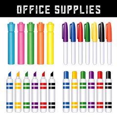 Obraz premium Office Supplies, Felt tip marker pens and highlighters, office supplies, art supplies for home and back to school projects, scrapbooks.