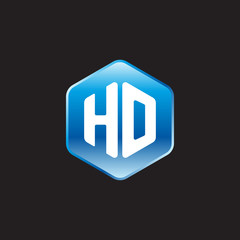 Initial letter HO, modern glossy hexagon logo, gradient blue color on black background	
 

