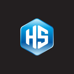 Initial letter HS, modern glossy hexagon logo, gradient blue color on black background	
 

