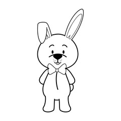 cartoon rabbit with bow tie icon over white background vector illustration