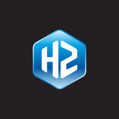 Initial letter HZ, modern glossy hexagon logo, gradient blue color on black background	
 


