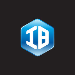 Initial letter IB, modern glossy hexagon logo, gradient blue color on black background	
 

