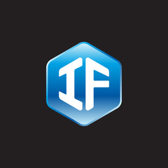 Initial letter IF, modern glossy hexagon logo, gradient blue color on black background	
 

