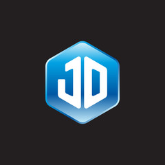 Initial letter JO, modern glossy hexagon logo, gradient blue color on black background	
 
