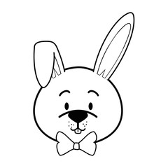 cartoon rabbit with bow tie icon over white background vector illustration
