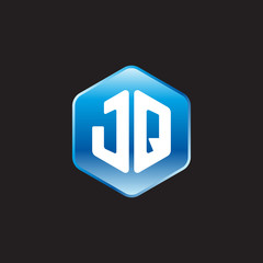 Initial letter JQ, modern glossy hexagon logo, gradient blue color on black background	
 
