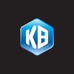 Initial letter KB, modern glossy hexagon logo, gradient blue color on black background	
 
