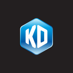 Initial letter KO, modern glossy hexagon logo, gradient blue color on black background	
 
