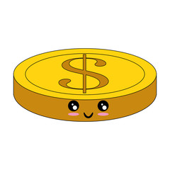 kawaii money coin icon over white background vector illustration