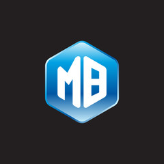 Initial letter MB, modern glossy hexagon logo, gradient blue color on black background	
 
