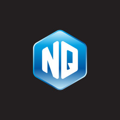Initial letter NQ, modern glossy hexagon logo, gradient blue color on black background	
 
