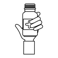 hand holding a medicine bottle icon over white background vector illustration