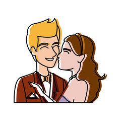 portrait wedding couple happy bride and groom together vector illustration