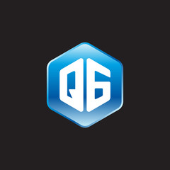 Initial letter QG, modern glossy hexagon logo, gradient blue color on black background	
 
