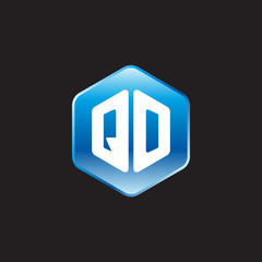 Initial letter QO, modern glossy hexagon logo, gradient blue color on black background	
 
