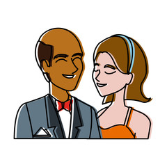 portrait wedding couple happy bride and groom together vector illustration