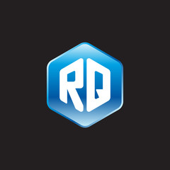 Initial letter RQ, modern glossy hexagon logo, gradient blue color on black background	
 
