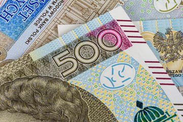 Closeup of 500 pln banknotes