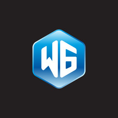 Initial letter WG, modern glossy hexagon logo, gradient blue color on black background	
 
