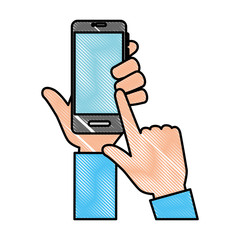 hand holding a smartphone with medical app icon over white background vector illustration