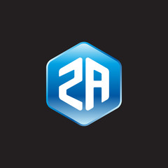 Initial letter ZA, modern glossy hexagon logo, gradient blue color on black background	
 
