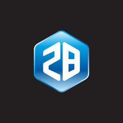 Initial letter ZB, modern glossy hexagon logo, gradient blue color on black background	
 

