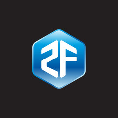 Initial letter ZF, modern glossy hexagon logo, gradient blue color on black background	
 
