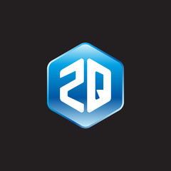 Initial letter ZQ, modern glossy hexagon logo, gradient blue color on black background	
 

