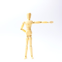 Wooden figure doll with looking emotion for success business concept on white background