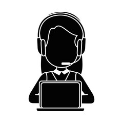 woman with headset and laptop computer icon over white background vector illustration