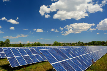 Solar Panel Energy Farm on a Sunny Day