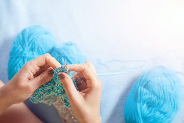 Close-up woman  knitting