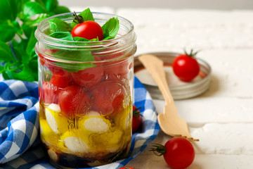 caprese salad  in  Mason jar. style rustic