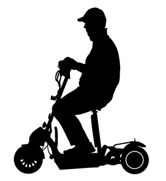 Man Rides On An Electric Scooter, Vector Silhouette