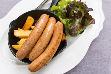delicious sausages with french fries