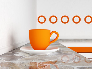 orange cup on the  table, 3d